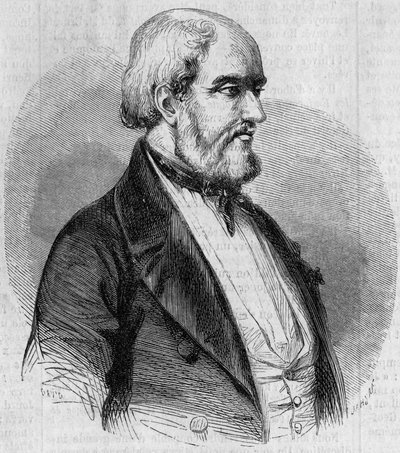 Portret van Louis Garneray (1783-1857), Franse zeeman, schilder en maritiem historicus. Gravure in 
