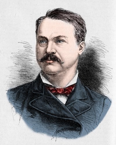 Portret van Louis Honore Frechette (1839-1908), Canadese dichter en toneelschrijver. Gravure door Charles Georges in 