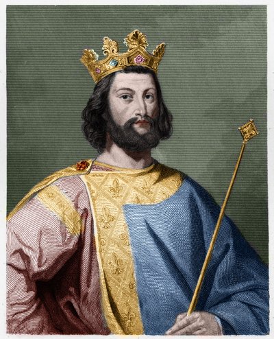 Portret van Lodewijk VII de Jonge (1120 - 1180), koning van Frankrijk - in "Histoire des Francais" door Lavallee, gravure, sd. door French School