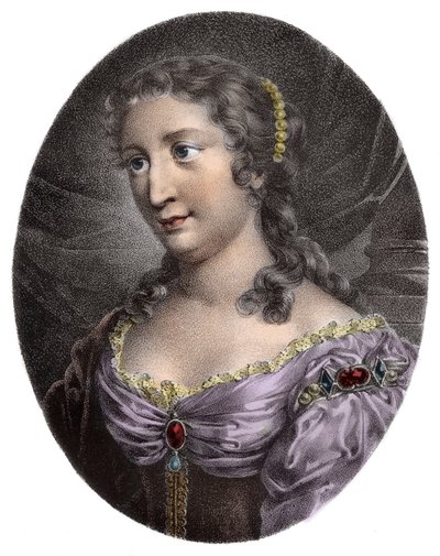 Portret van Madame de La Fayette, Franse romanschrijfster - gravure 19e eeuw door French School