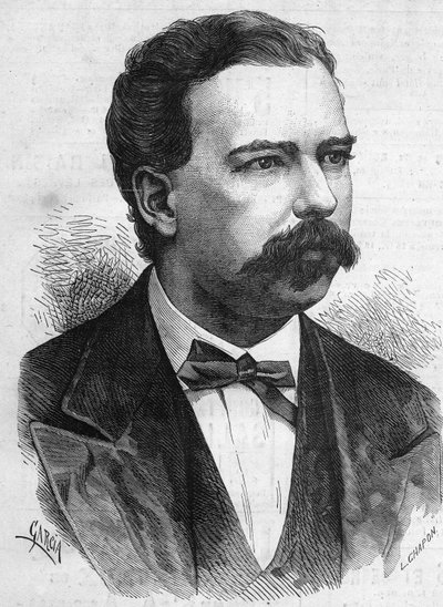 Portret van Manuel Pardo (1834-1878), president van Peru van 1872 tot 1876. Gravure in 