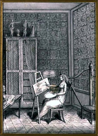 Portret van Mme. Marie-Anne-Marguerite Gerard in haar studio, ca. 1790 door French School