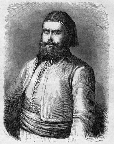 Portret van Mohammed Said, vicekoning van Egypte onder het Ottomaanse Rijk. Gravure in "Le Monde Illustré" nr. 303 van 31 januari door French School