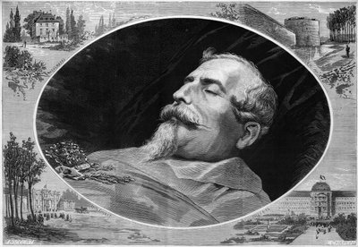Portret van Napoleon III (1808-1873), op zijn sterfbed door French School