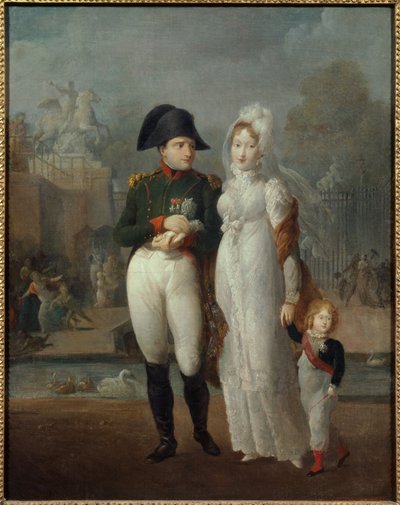 Portret van Napoleon I en Marie Louise met hun zoon, koning van Rome Napoleon II, hertog van Reichstadt in de Tuilerieën door French School