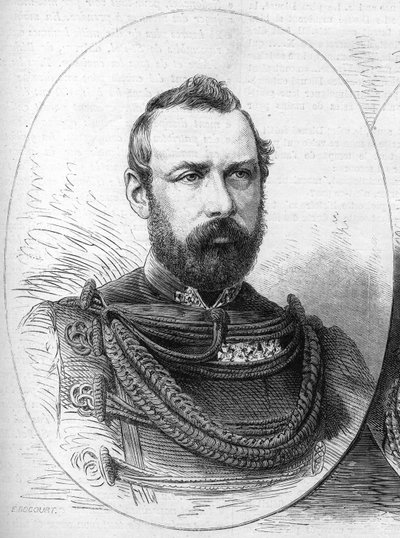 Portret van Oscar II (1829-1907), koning van Zweden en Noorwegen. Gravure in 
