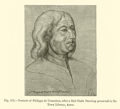Portret van Philippe de Commines, naar een rode krijttekening bewaard in de Stadsbibliotheek, Arras (gravure) door French School