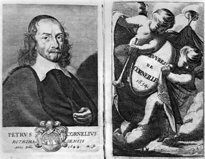 Portret van Pierre Corneille (1606-84) 1644, frontispice voor een editie van Oeuvres de Corneille, gepubliceerd in 1634 door French School