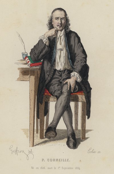 Portret van Pierre Corneille, Franse dramaturg (gekleurde gravure) door French School