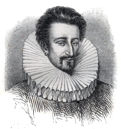 Portret van Pierre Farnese (Pietro Farnese) (1350-1415). Hij draagt een kraag van aardbeien. Gravure in 
