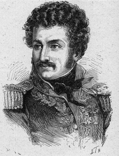 Portret van Pierre Yriex Daumesnil, Franse generaal tijdens het Eerste Keizerrijk en de Restauratie - Gravure van 1889 - Privécollectie door French School