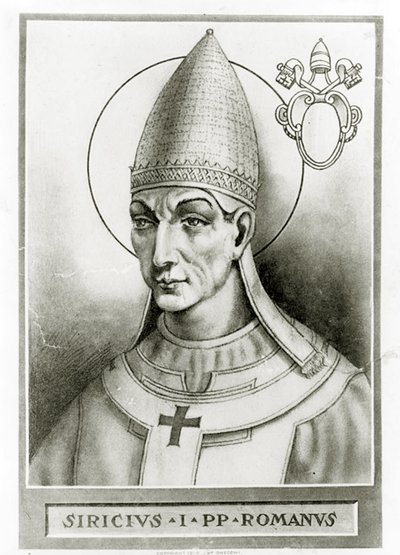 Portret van paus Siricius door French School