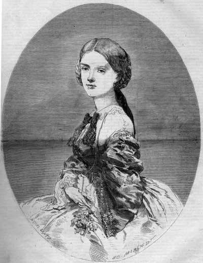 Portret van Prinses Clotilde van Savoye (1843-1911), toekomstige echtgenote van Prins Napoleon (1822-1891). Gravure in 