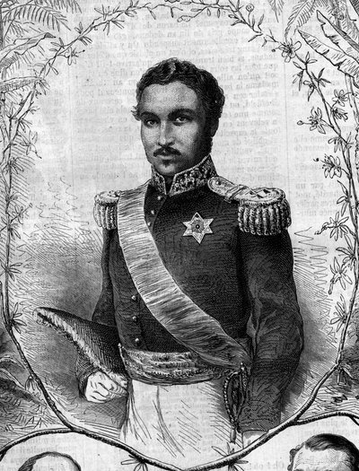 Portret van Radama II (1829-1863), koning van Madagaskar. Gravure in 