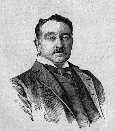 Portret van Sir Cecil Rhodes (1853-1902), Engelse gouverneur van de kolonie Kaapstad in Zuid-Afrika (Transvaal). Gravure in "La gazette du dimanche" van 16 januari door French School