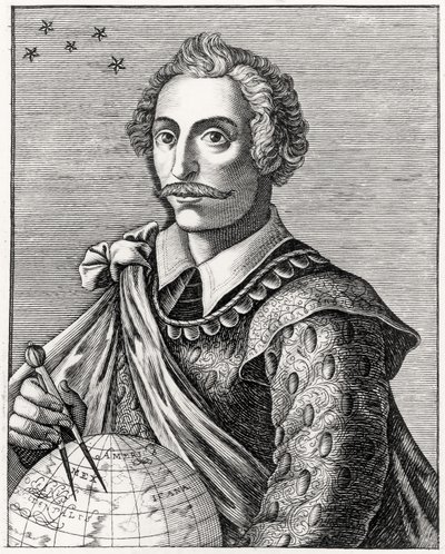 Portret van Thomas Cavendish (1560-92) gegraveerd door L Armessin door French School