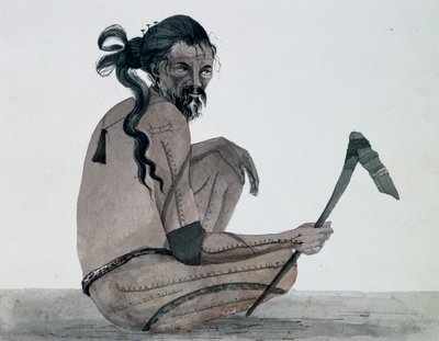 Portret van inboorling van Ualan-eiland, Caroline-archipel, aquarel door Jules-Louis Lejeune, gebaseerd op Voyage around world door French School
