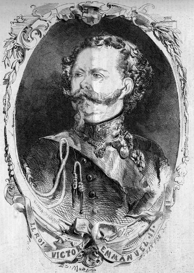 Portret van Victor Emmanuel II (Vittorio Emanuele) (Victor-Emmanuel) (1820-1878), koning van Sardinië en toekomstige koning van Italië. Gravure in “Le Monde Illustré” nr. 95 van 5 februari 1859. door French School