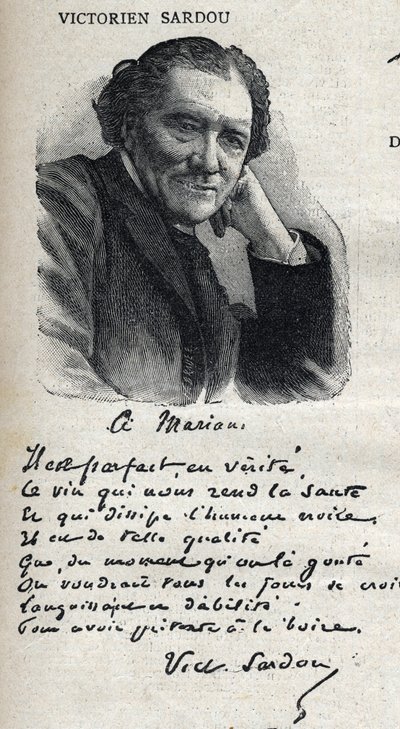 Portret van Victorian Sardou (1831-1908), toneelschrijver, in "Le Petit Parisien" door French School