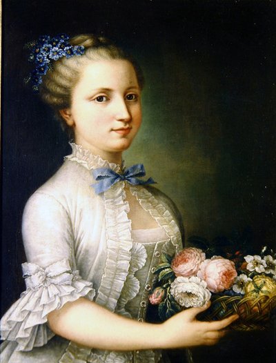Portret van een dame met bloemen door French School