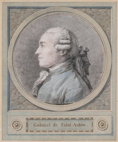 Portret van een man, naar verluidt de beeldhouwer Clodion (1738-1814), eind 18e eeuw (zwart, rood en blauw krijt) door French School