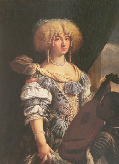 Portret van een vrouw met een Moorse page door French School