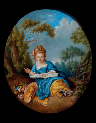Portret van een meisje dat leest. Franse school van de 18e eeuw. Coll. Part. door French School