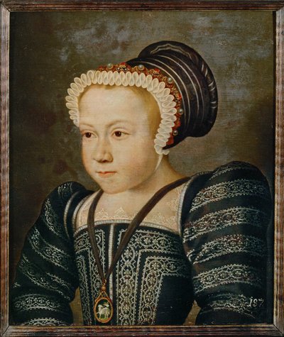 Portret van een adellijk jong meisje (schilderij op eikenhout) door French School