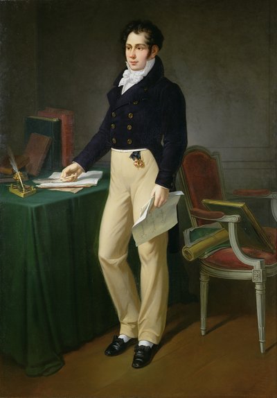 Portret van een jonge man met de Journal des Sourds-Muets et Aveugles, ca. 1830-40 door French School