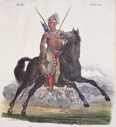 Portret van een Apache-hoofdman uit de Rio Colorado-regio in Californië, plaat 22 uit een serie van Mexicaanse kostuums, c.1825 door French School