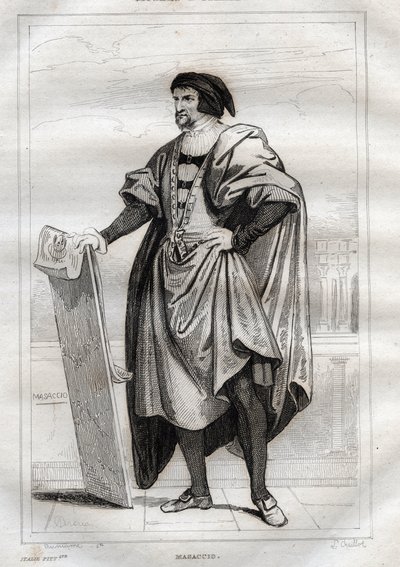 Portret van de Italiaanse schilder Masaccio (Tommaso di Giovanni Cassai) (1401-1428) - Gravure uit 
