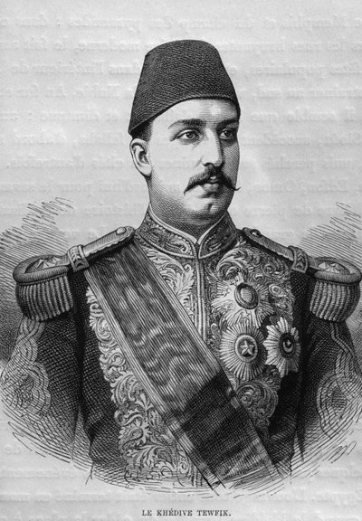 Portret van de Khedive Tawfig (1819-92), uit LEgypte van Georg Moritz Ebers (1837-98), 1881 door French School