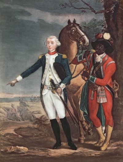 Portret van de Markies de La Fayette met een Aide-de-Camp tijdens de Amerikaanse Onafhankelijkheidsoorlog door French School