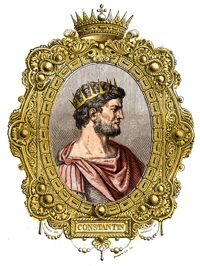 Portret van de Romeinse keizer Constantijn I de Grote (274-337). Gravure in 