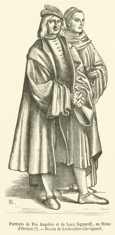 Portretten van Fra Angelico en Luca Signorelli, in de Dom van Orvieto door French School