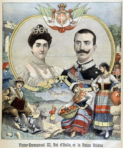 Portretten in medaillon van Victor Emmanuel III en Helene van Montenegro, Soevereinen van Italië, omslag 