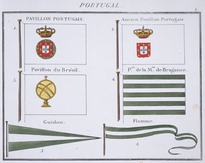 Portugese vlaggen, uit een Frans vlaggenboek, c.1819 door French School