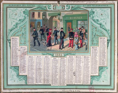 Postkantoor kalender van 1884 door French School