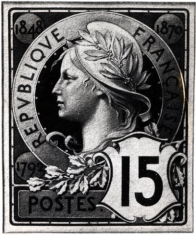 Postzegel met afbeelding van Marianne, de Officiële Vertegenwoordiging van de Franse Republiek, c. 1893 door French School