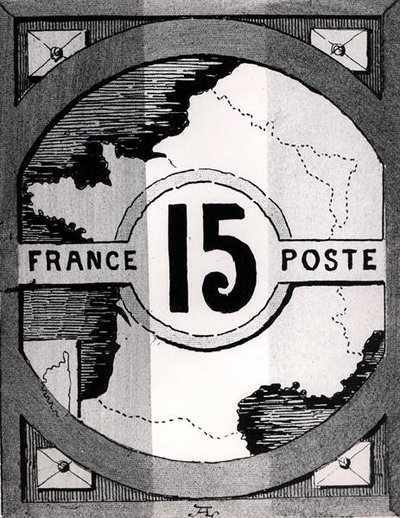 Postzegel met een kaart van Frankrijk, eind 19e eeuw door French School