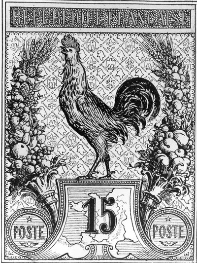Postzegel met afbeelding van de Franse Haan, embleem van de Franse Republiek, eind 19e eeuw door French School