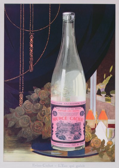 Ansichtkaart die Evian water van de Source Cachat adverteert, 1906 door French School