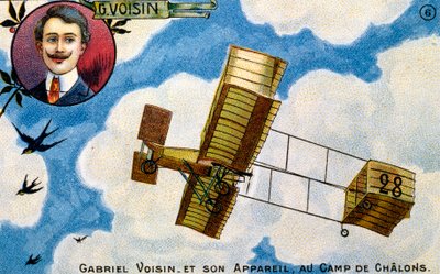 Ansichtkaart ter ere van de Franse pionier-aviator Gabriel Voisin, begin 1900s door French School