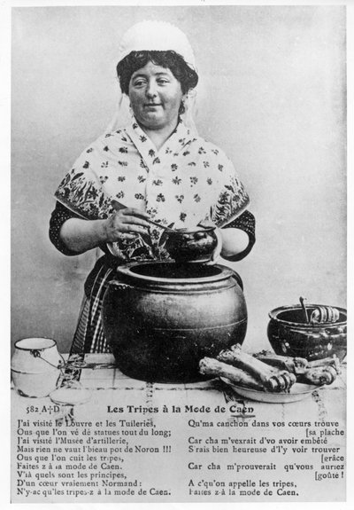 Ansichtkaart ter ere van het traditionele klassieke Normandische gerecht Tripe a la Mode de Caen door French School