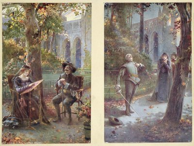 Ansichtkaarten met Cyrano de Bergerac en Roxanne, ca. 1900 door French School