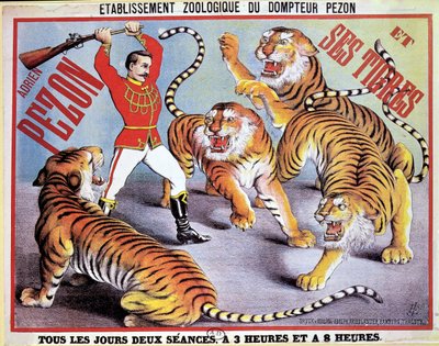 Poster die Adrien Pezon en zijn Tijgers adverteert, c.1897 door French School