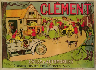 Poster die Cycles & motorcars Clement adverteert, Pré Saint-Gervais, 1906 door French School