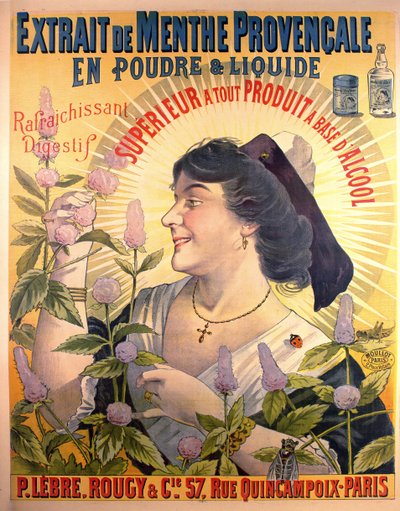 Poster die Extrait de Menthe Provencale Franse digestief aankondigt door French School