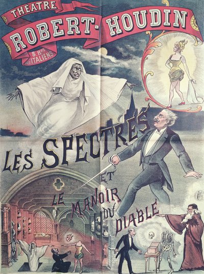 Poster die Geesten en het Huis van de Duivel adverteert in het Theatre Robert-Houdin, Parijs, c.1870 door French School