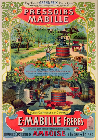 Poster die Pressoirs Mabille adverteert, op de Exposition Universelle, Parijs, 1900 door French School
